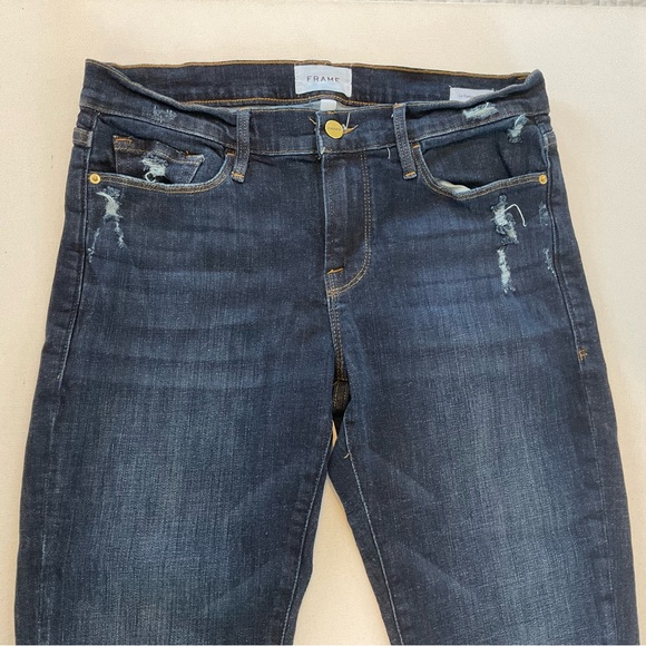 Frame Le Garcon Crop Chewed Hem Jeans Women’s 28 Dark Blue Wash Distress Stretch - Picture 6 of 16